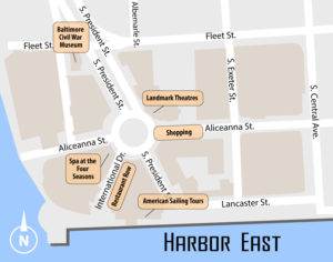 Harbor East Map with Attractions - Baltimore, MD